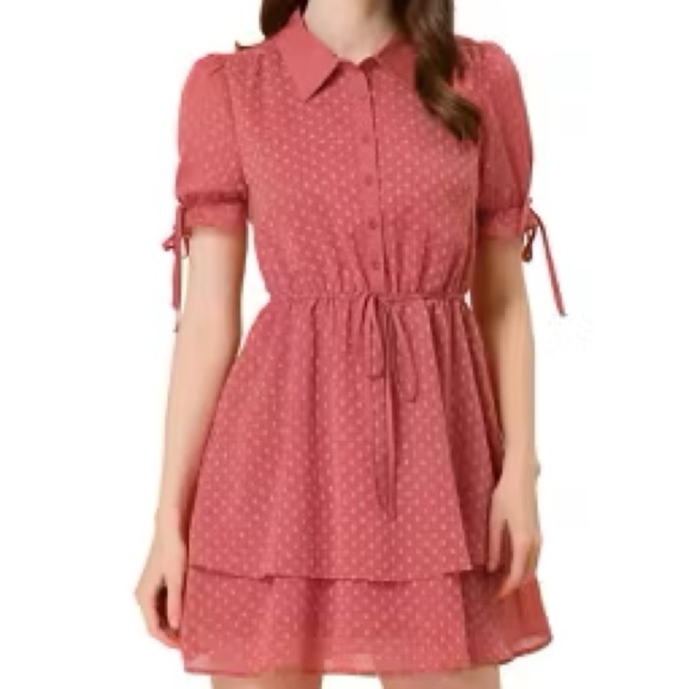 NWT - Allegra K Mini Swiss Dot Chiffon Dress Watermelon Red Size Small